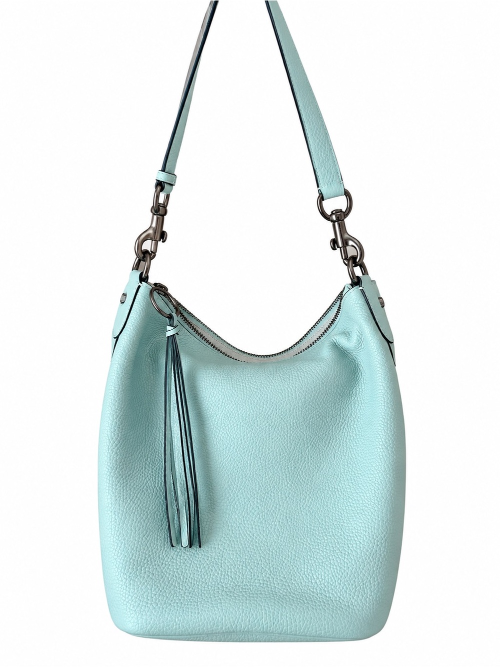 Coach Blue Pebbled Leather Hobo with Tassel
